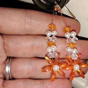 Archangel Gabriel Copper Orange and White Floral Earrings